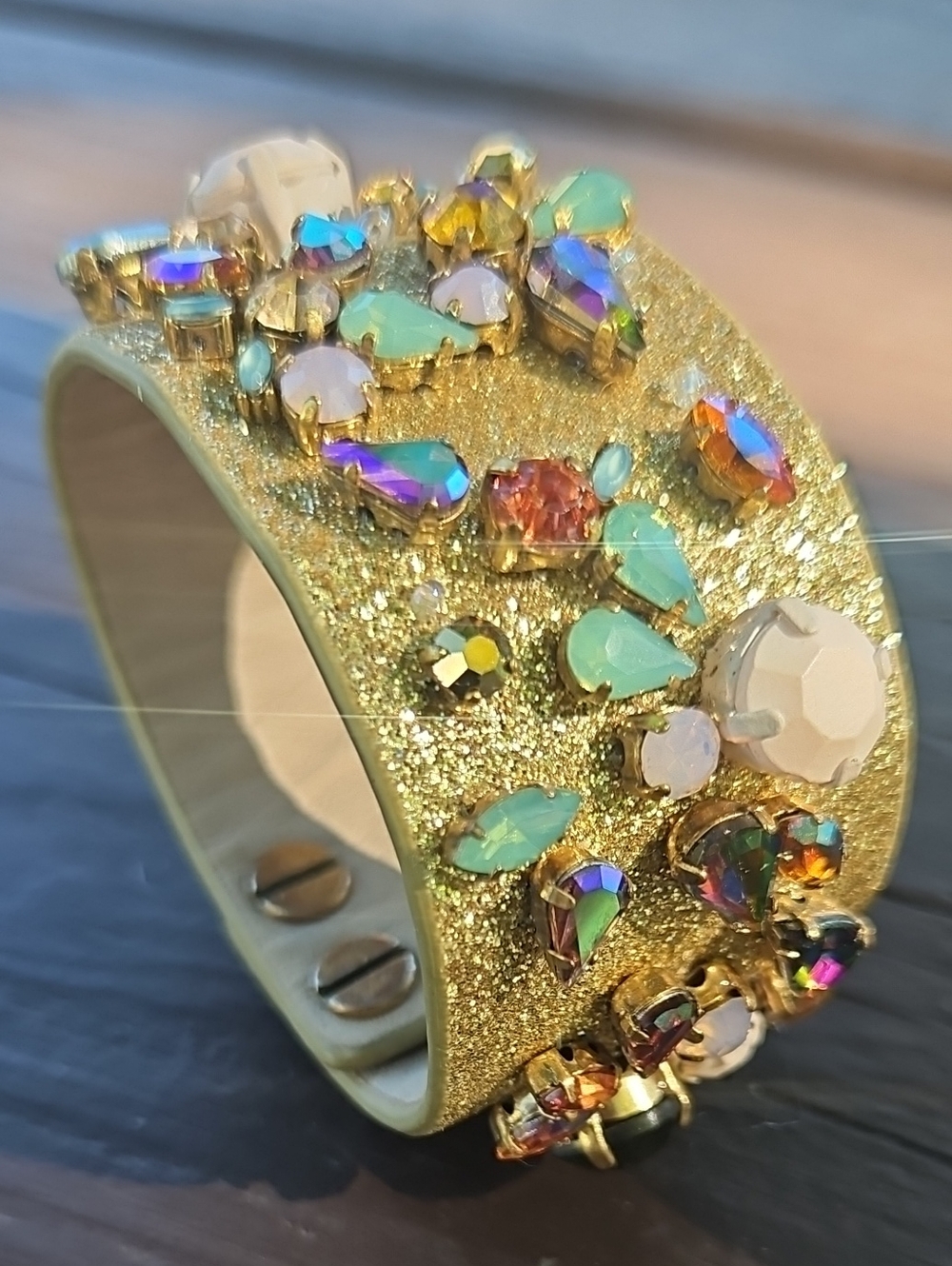 J. Crew Gold Glitter Crystal Statement Cuff Bracelet - Multicolor Gems